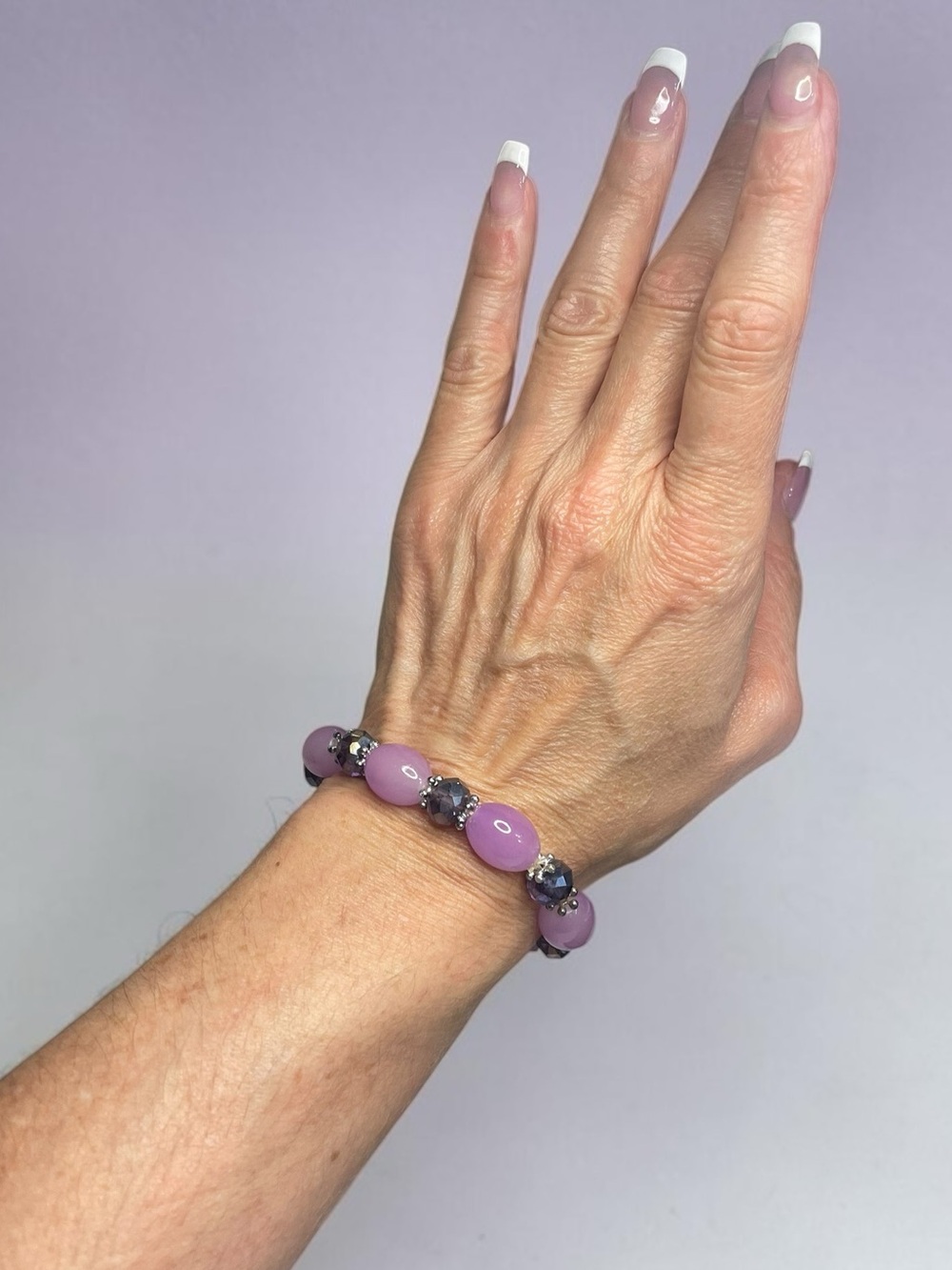 Lavender Glass & Mystic Crystal Stretch Bracelet Romantic Statement